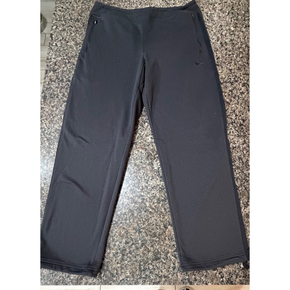 Nike Therma-FIT Mens Training Pants Gray Grid Fleece Zipper Pockets Large